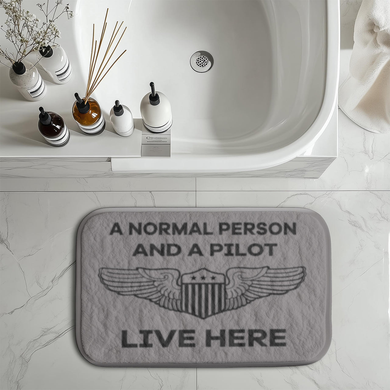 A Normal Person and A PILOT Live Here Designed Bath Mats