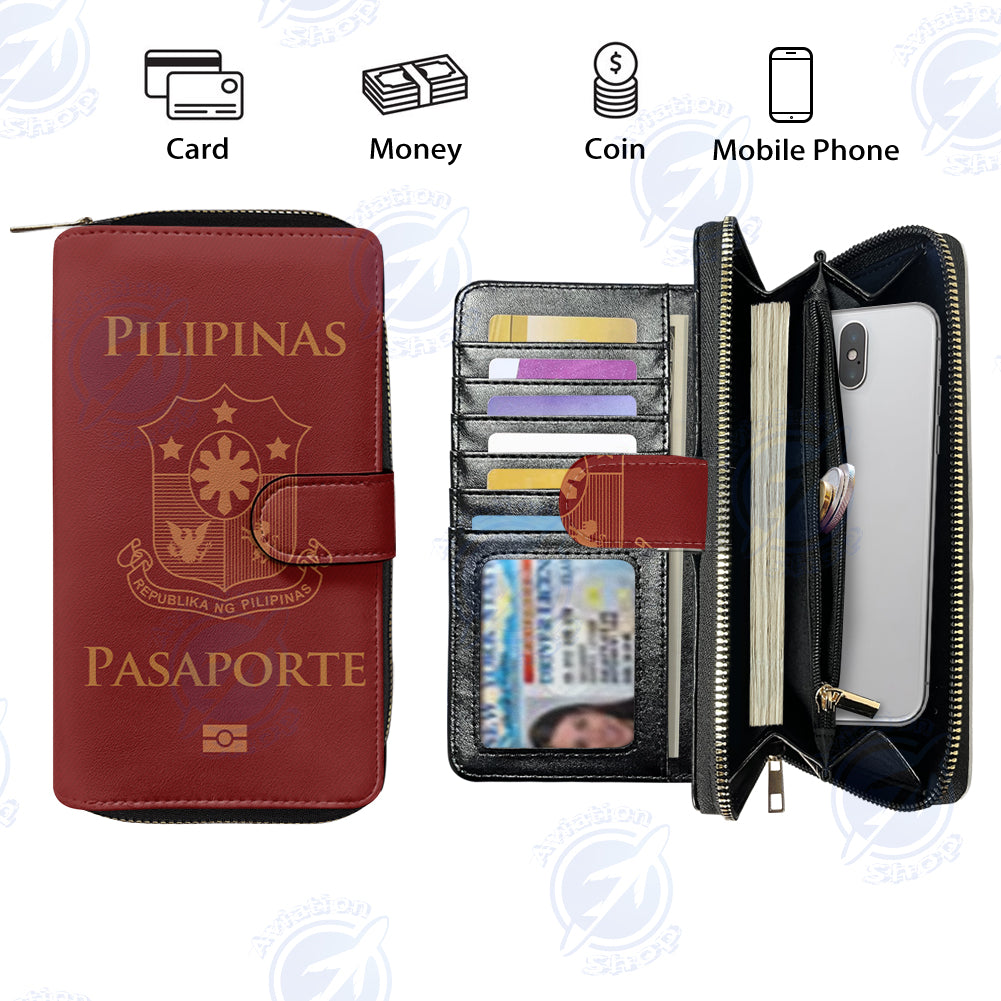 Philippines Passport Designed Leather Long Zipper Wallets