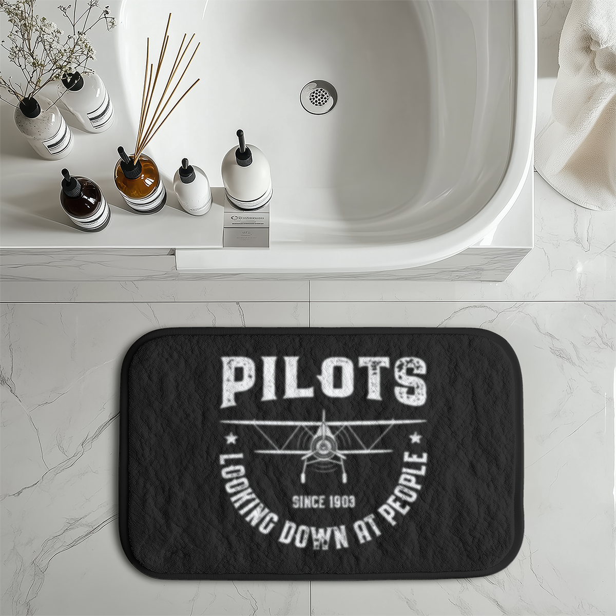 Pilots Looking Down at People Since 1903 Designed Bath Mats