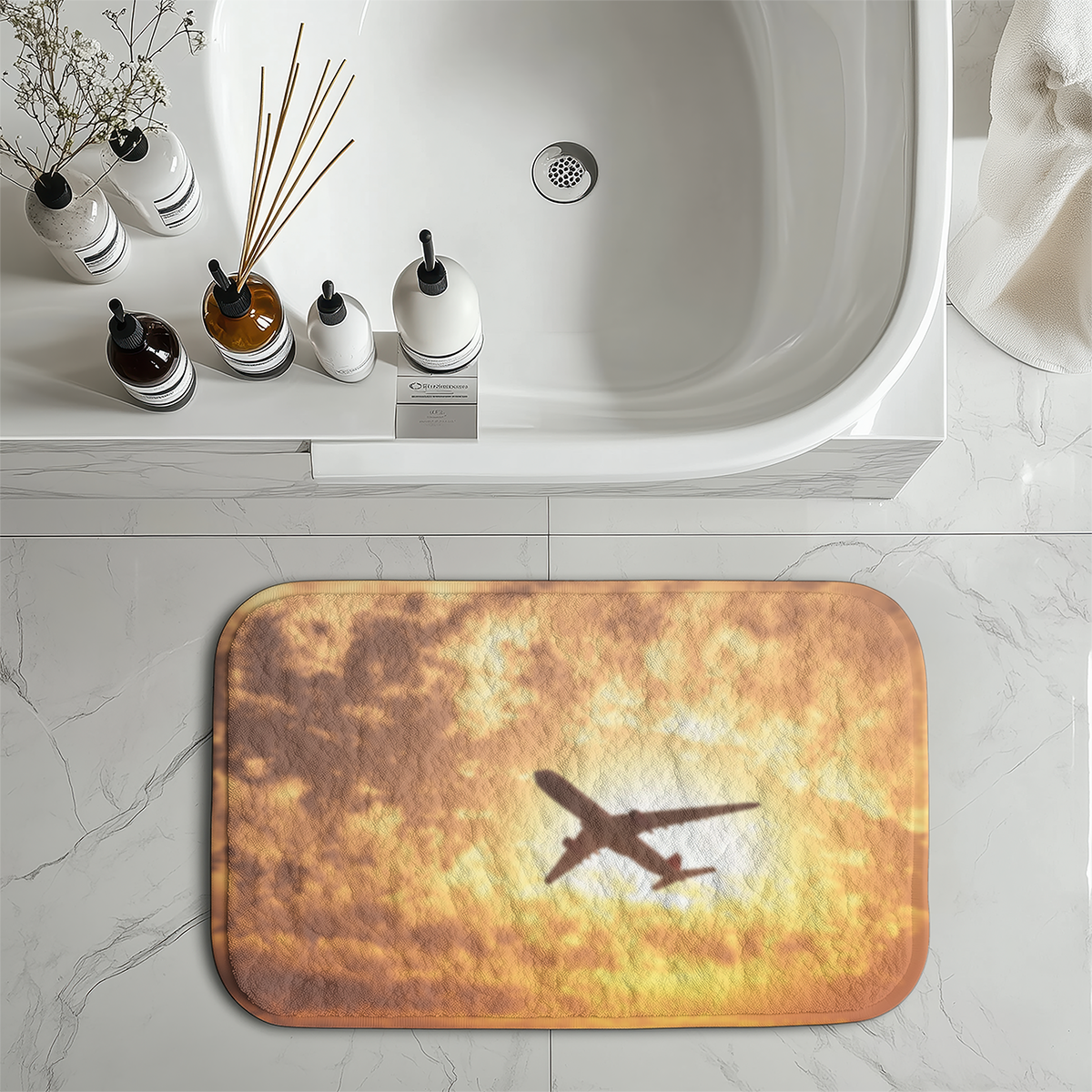 Plane Passing By Designed Bath Mats