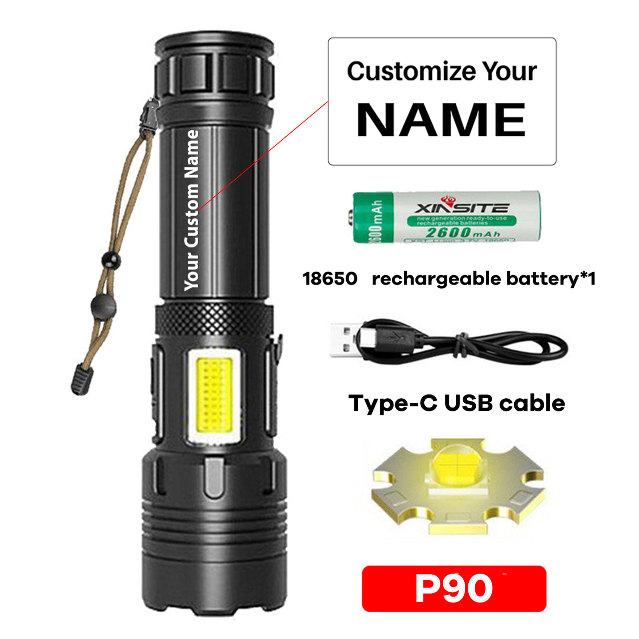 LED 1819 P70 Strong Light Flashlight