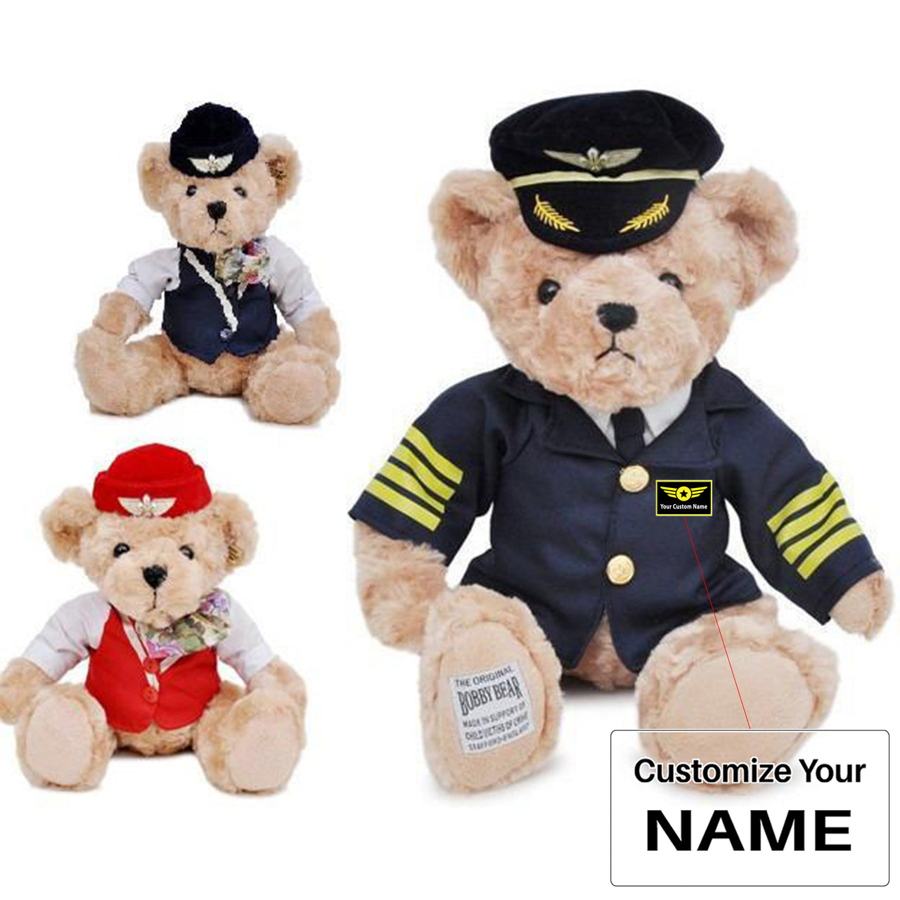 Cabin Crew & Captain Pilot& Teddy Bear & Dolls