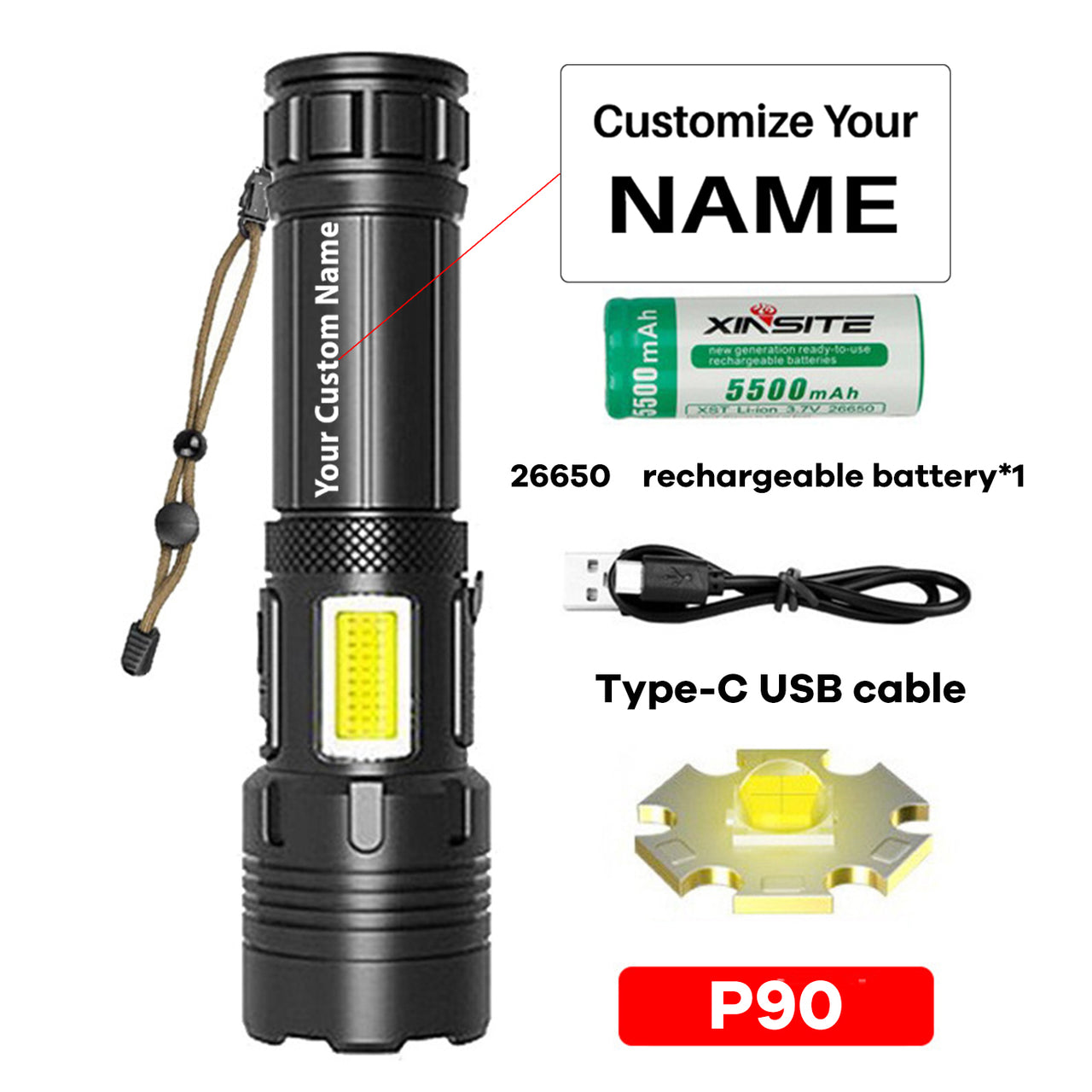 LED 1819 P70 Strong Light Flashlight