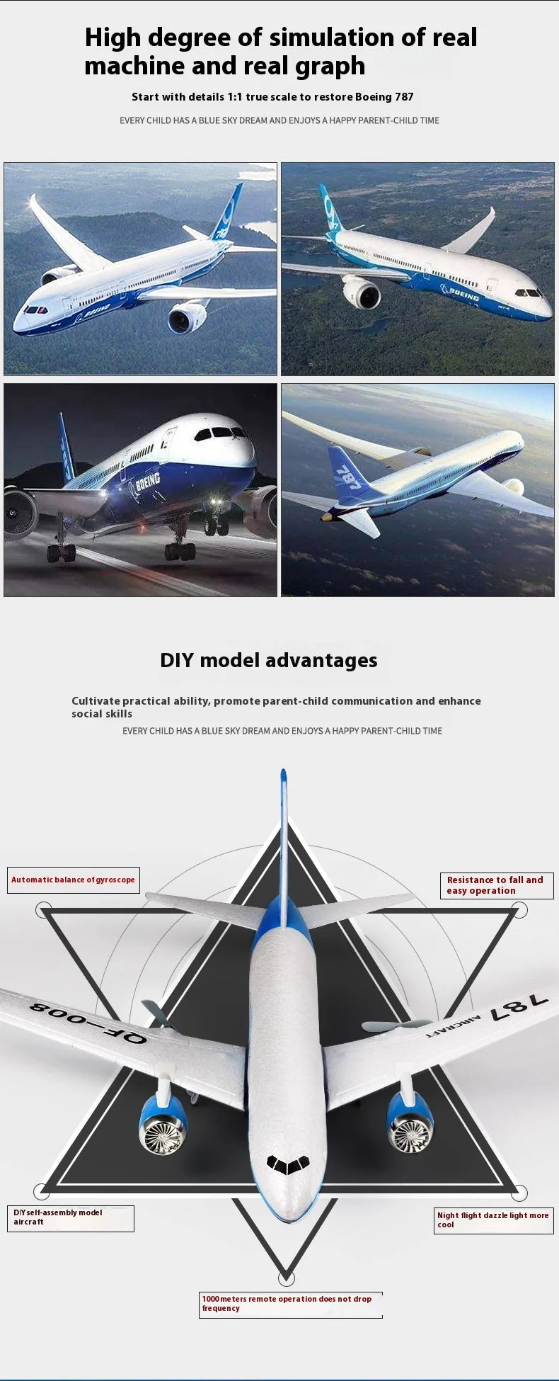 Rc Boeing787 Glider Qf008 2.4g Electric Remote Control Plane Three-channel Fixed Wing Aircraft Passenger