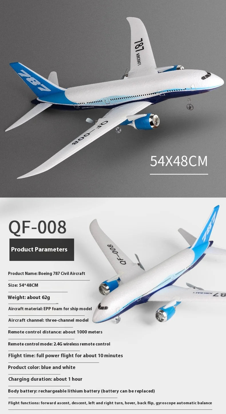 Rc Boeing787 Glider Qf008 2.4g Electric Remote Control Plane Three-channel Fixed Wing Aircraft Passenger