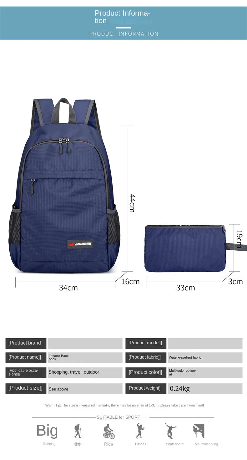 Folding Bag Outdoor Leisure Backpack Fashionable Lightweight Versatile Large Capacity Casual Bag