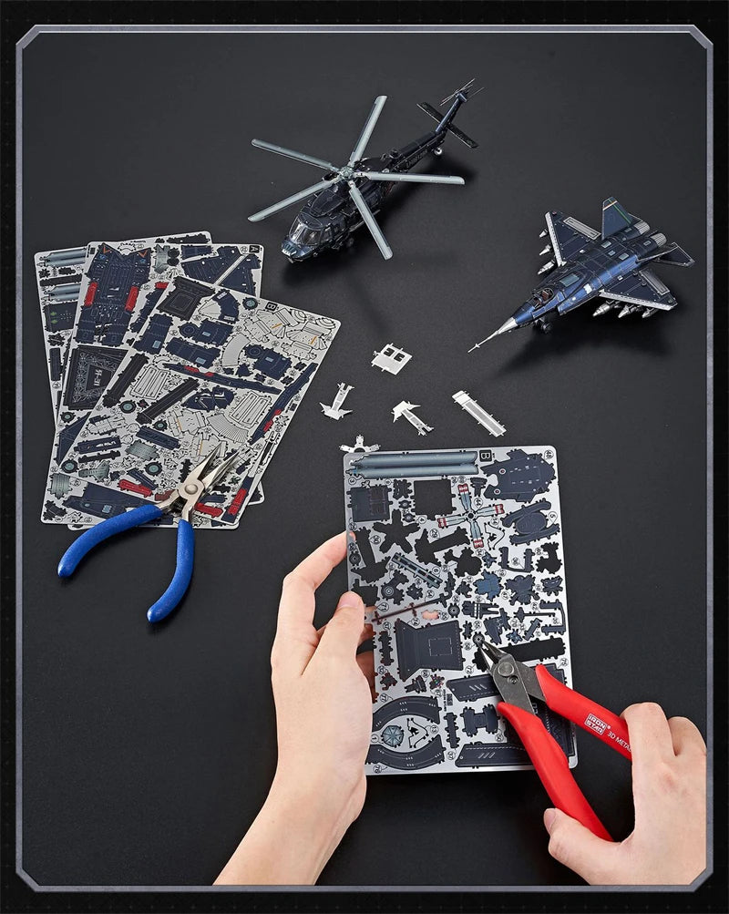 3D Metal Puzzle Z-20 Armed Helicopter FC-31 Stealth Fighter DIY Laser Cutting Jigsaw