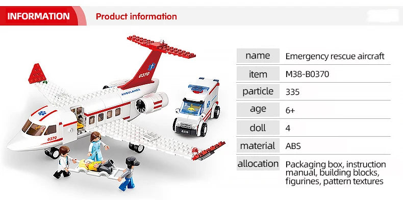 335pcs Creative City Airbus Cargo Aircraft Plane Building Blocks Air Ambulance Airplane Model