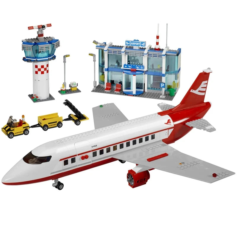 703PCS New Airport Station Terminal Building Blocks Set Compatible 3182 Construction Airplane