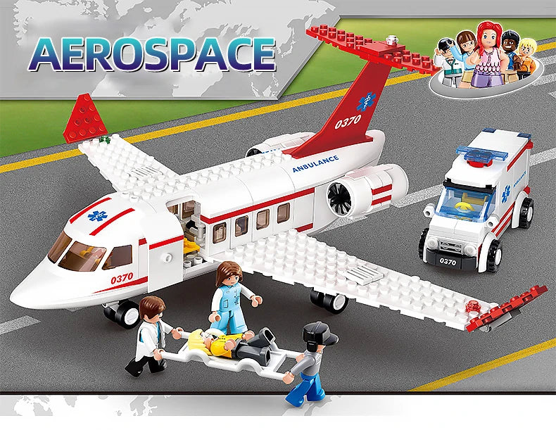 335pcs Creative City Airbus Cargo Aircraft Plane Building Blocks Air Ambulance Airplane Model