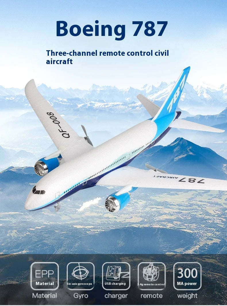 Rc Boeing787 Glider Qf008 2.4g Electric Remote Control Plane Three-channel Fixed Wing Aircraft Passenger