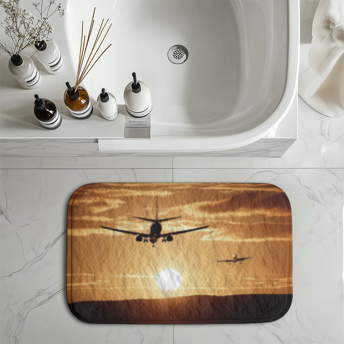 Two Aeroplanes During Sunset Designed Bath Mats