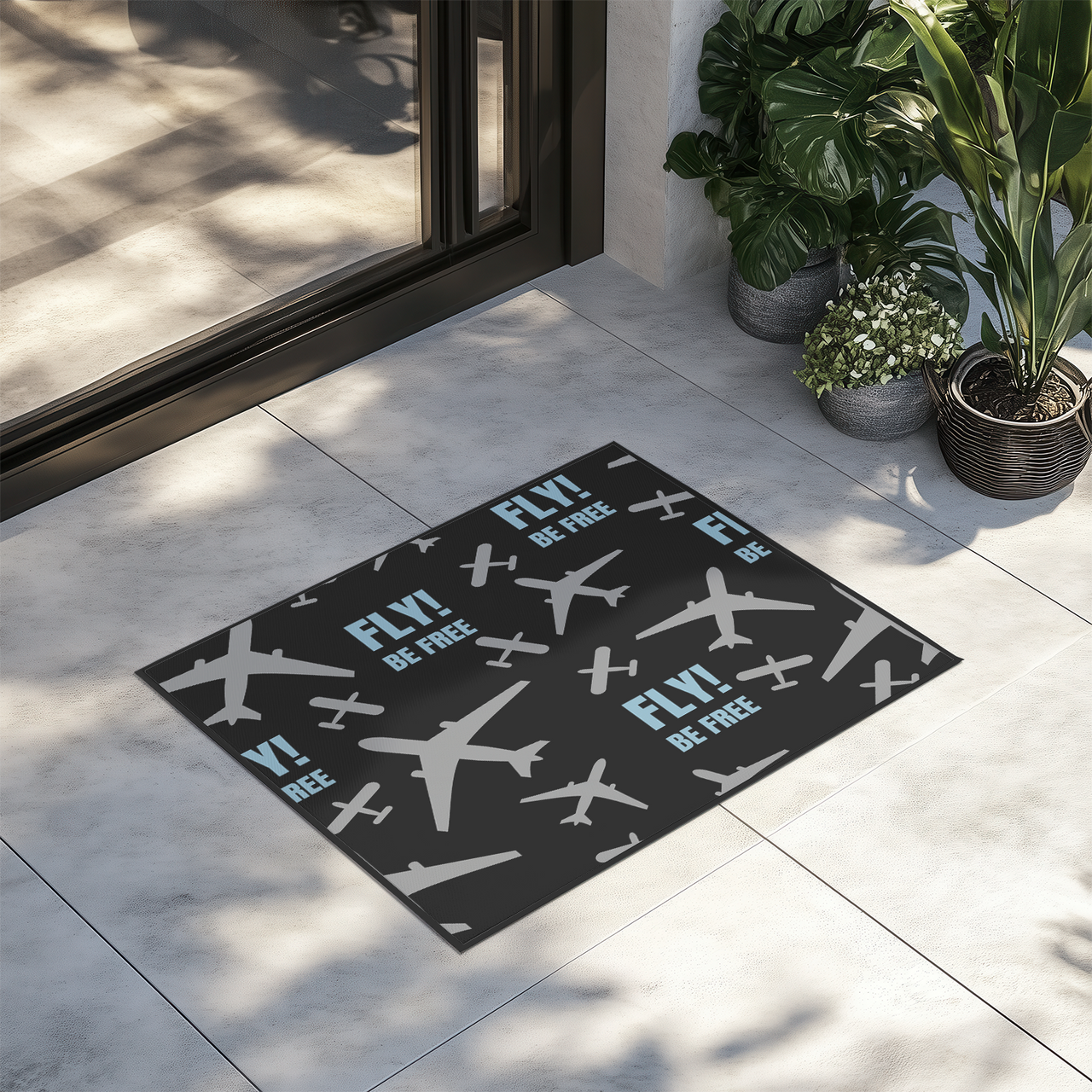 Fly Be Free Black Designed Door Mats