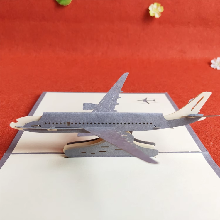 Airplane Grey Paper Cuttings 3D greeting card