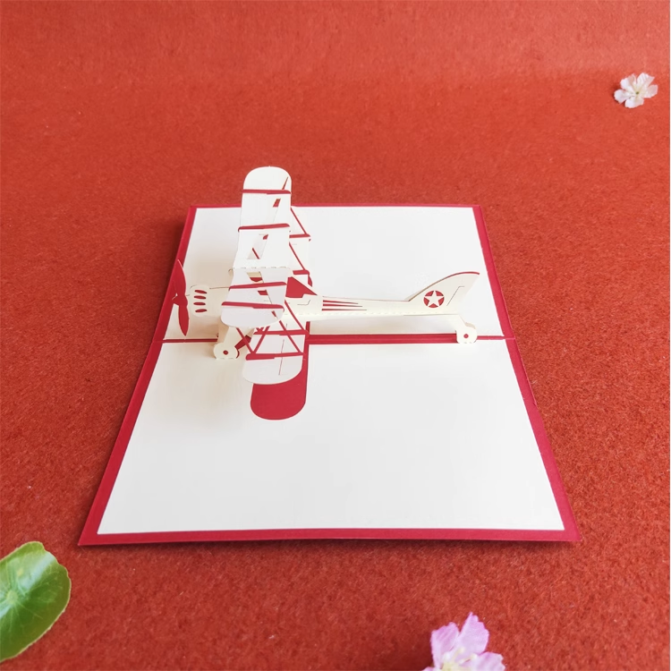 Retro Airplanepilot Red Paper Cuttings 3D greeting card