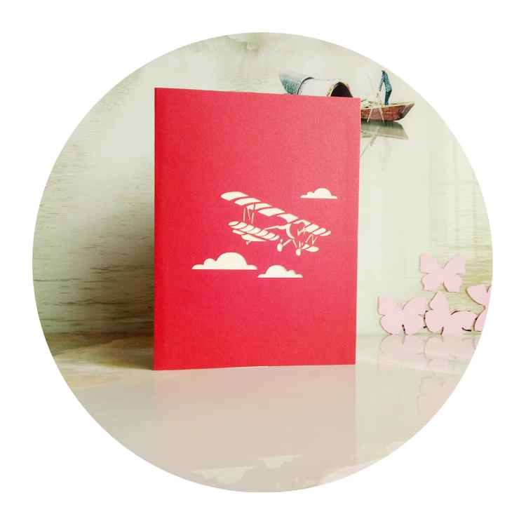 Red Large Aircraft pilot Paper Cuttings 3D greeting card