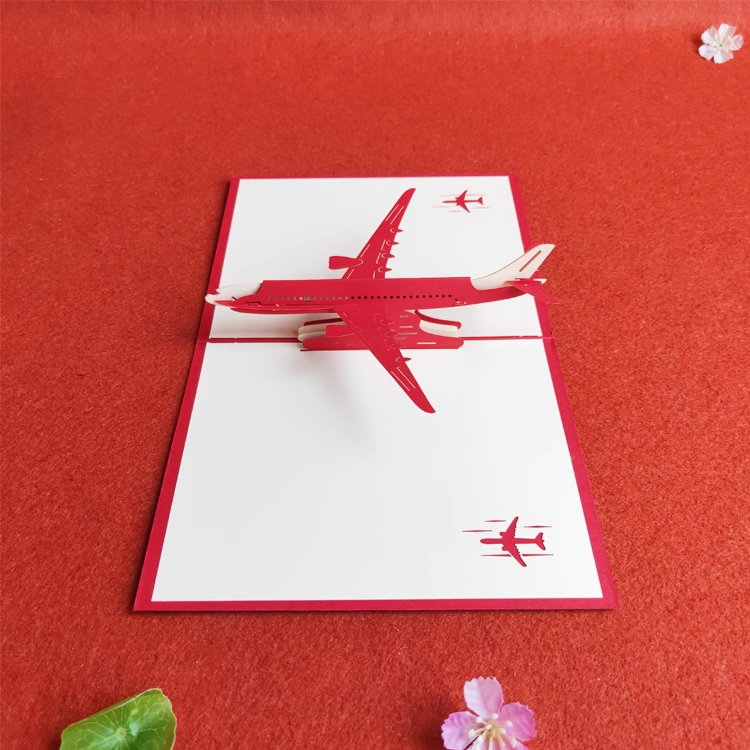 Airplane Red Paper Cuttings 3D greeting card