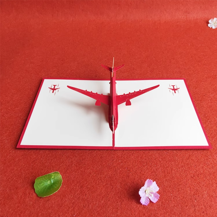 Airplane Red Paper Cuttings 3D greeting card