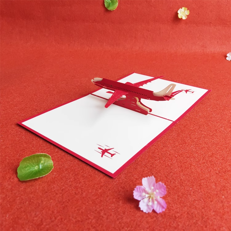 Airplane Red Paper Cuttings 3D greeting card