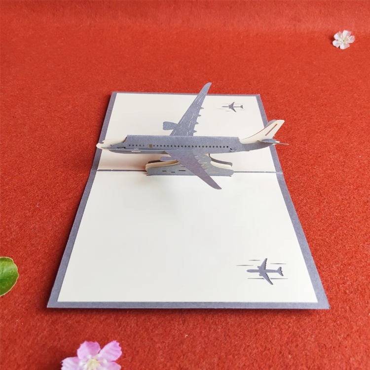 Airplane Grey Paper Cuttings 3D greeting card