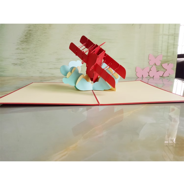 Red Large Aircraft pilot Paper Cuttings 3D greeting card