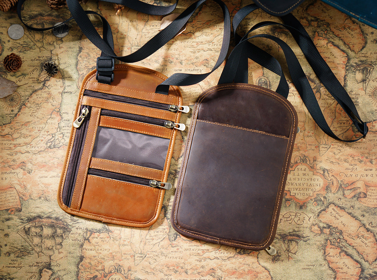 Cowhide RFID Multi functional neck hanging passport bag