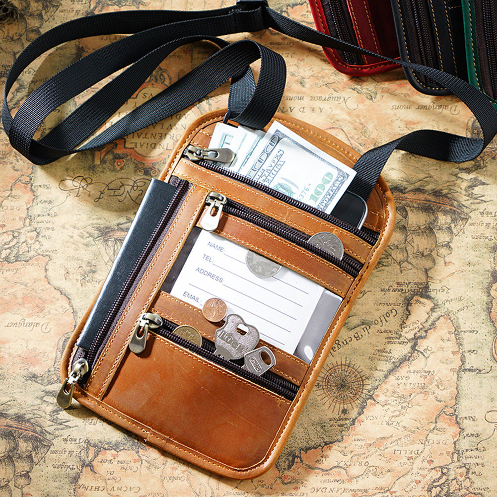 Cowhide RFID Multi functional neck hanging passport bag