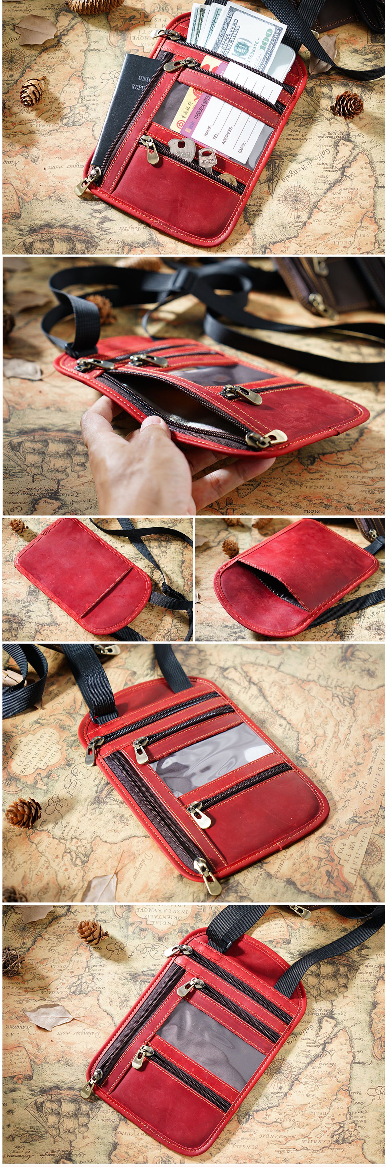 Cowhide RFID Multi functional neck hanging passport bag