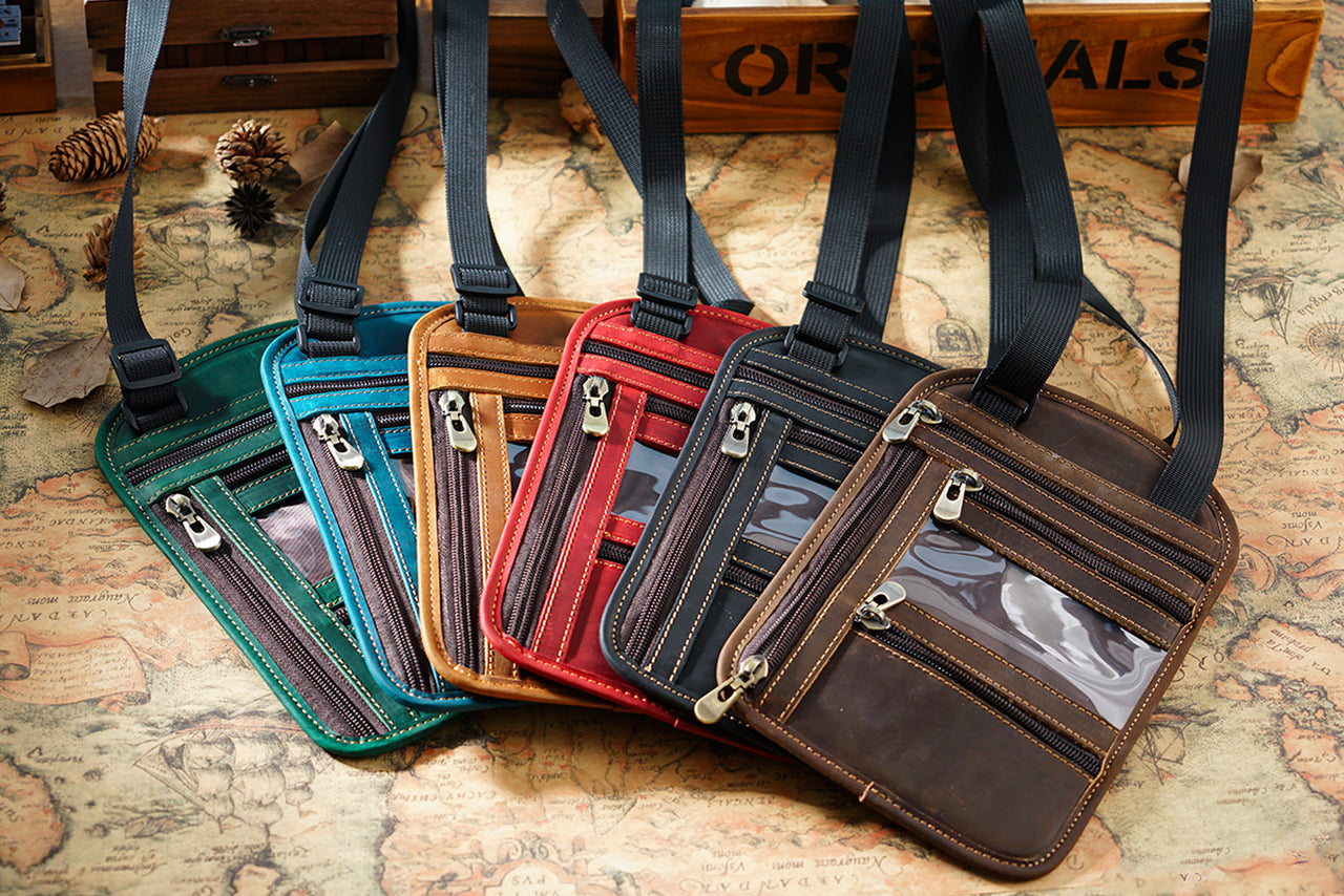 Cowhide RFID Multi functional neck hanging passport bag