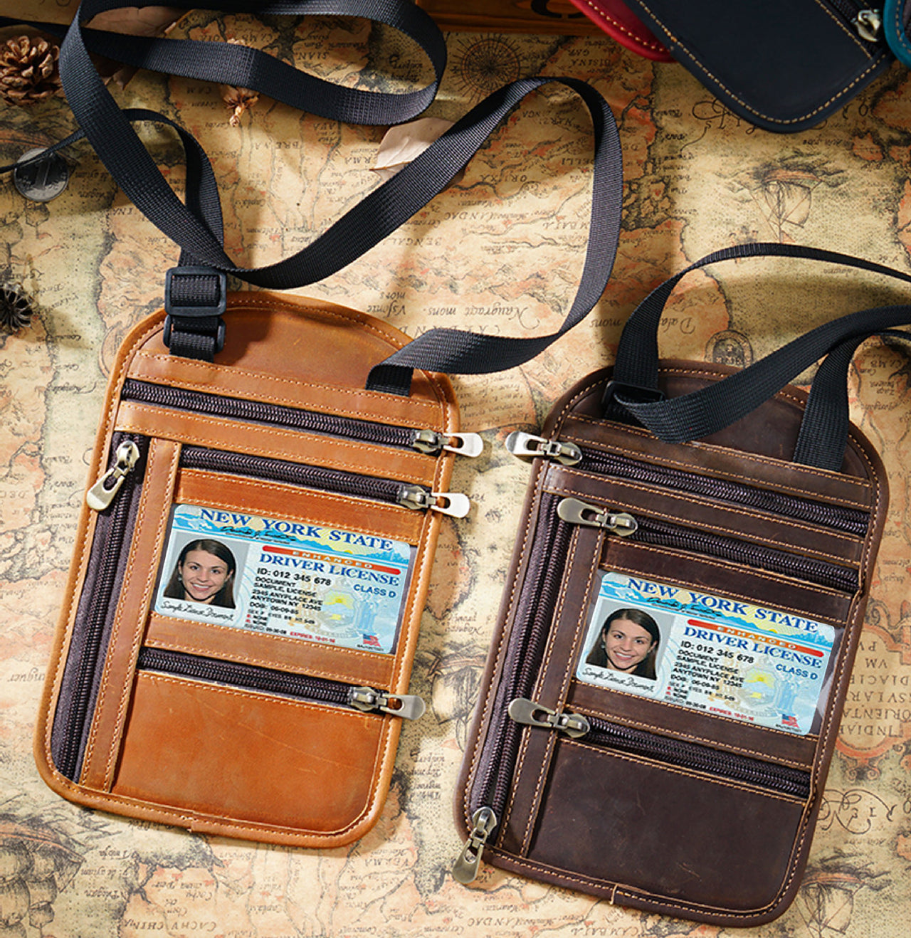 Cowhide RFID Multi functional neck hanging passport bag