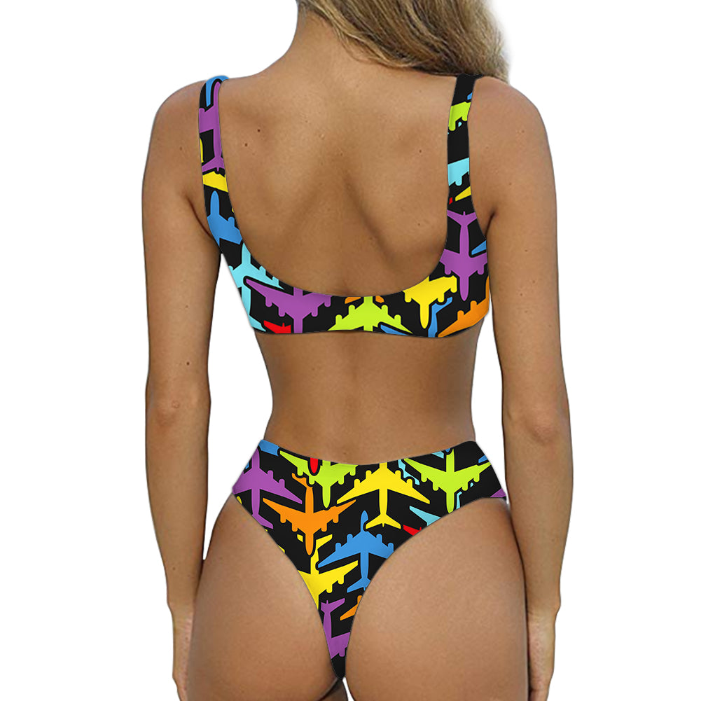 Super Colourful Airplanes Designed Women Sexy Bikini Set Swimsuit