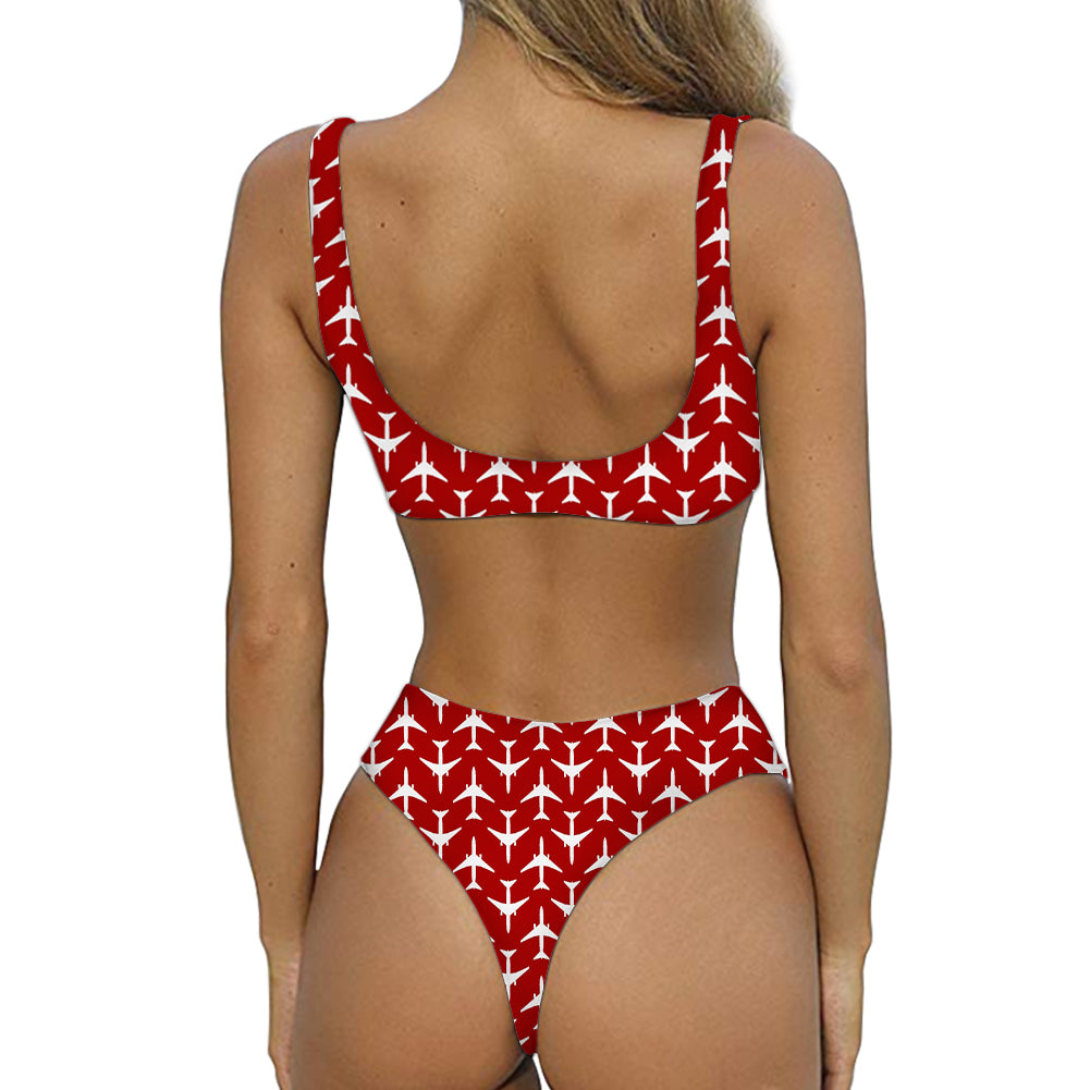 Perfectly Sized Seamless Airplanes Red Designed Women Sexy Bikini Set Swimsuit