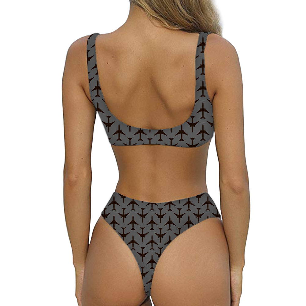 Perfectly Sized Seamless Airplanes Gray Designed Women Sexy Bikini Set Swimsuit