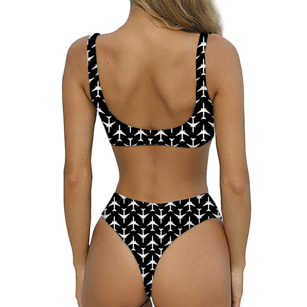 Perfectly Sized Seamless Airplanes Black Designed Women Sexy Bikini Set Swimsuit