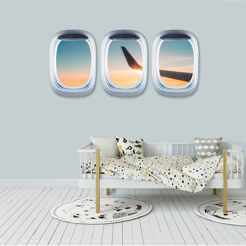 Airplane Window & The wing of an airplane with Sunrise Printed Wall Window Stickers