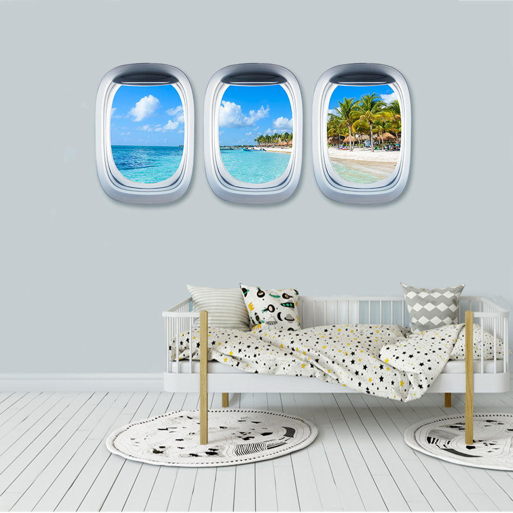 Airplane Window & Akumal Beach View Printed Wall Window Stickers