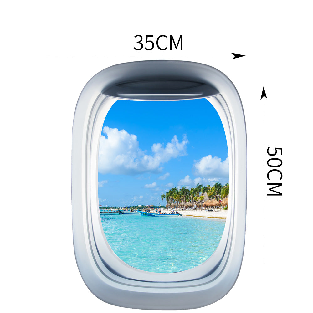 Airplane Window & Akumal Beach View Printed Wall Window Stickers