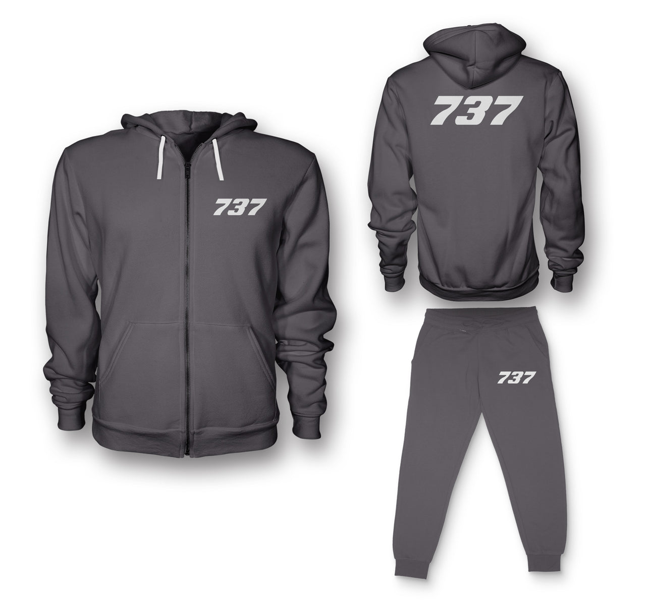 737 Flat Text Designed Zipped Hoodies & Sweatpants Set