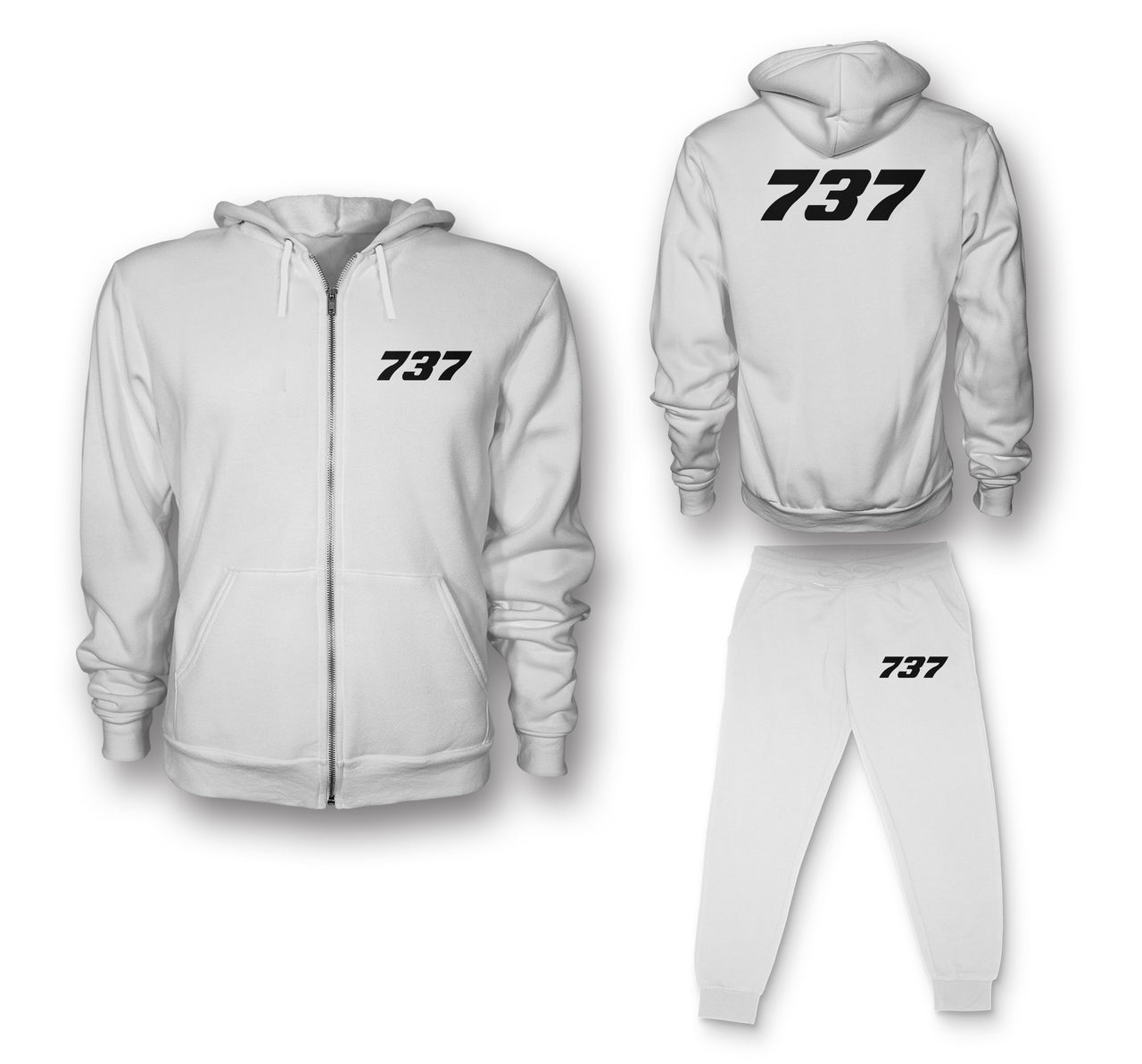 737 Flat Text Designed Zipped Hoodies & Sweatpants Set