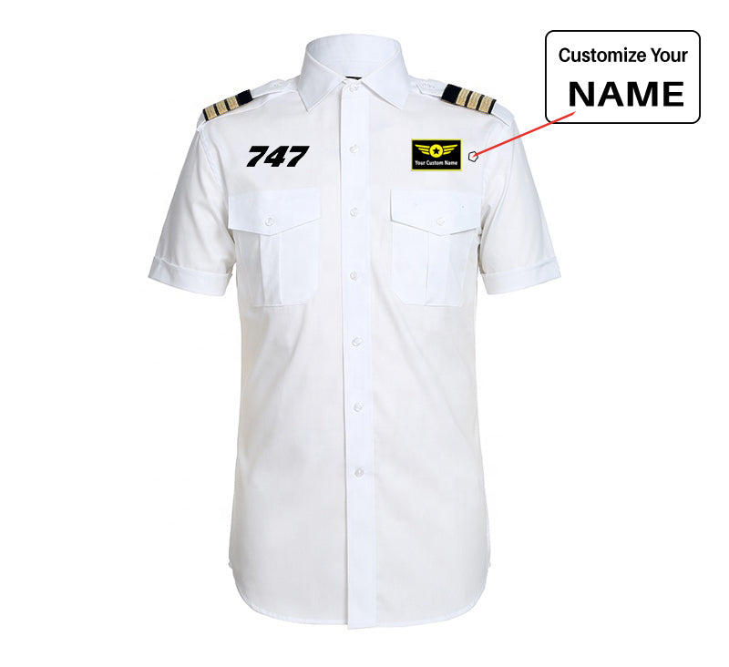 747 Flat Text Designed Pilot Shirts