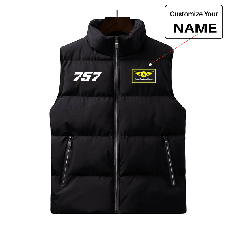 757 Flat Text Designed Puffy Vests