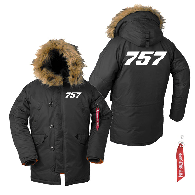 757 Flat Text Designed Parka Bomber Jackets