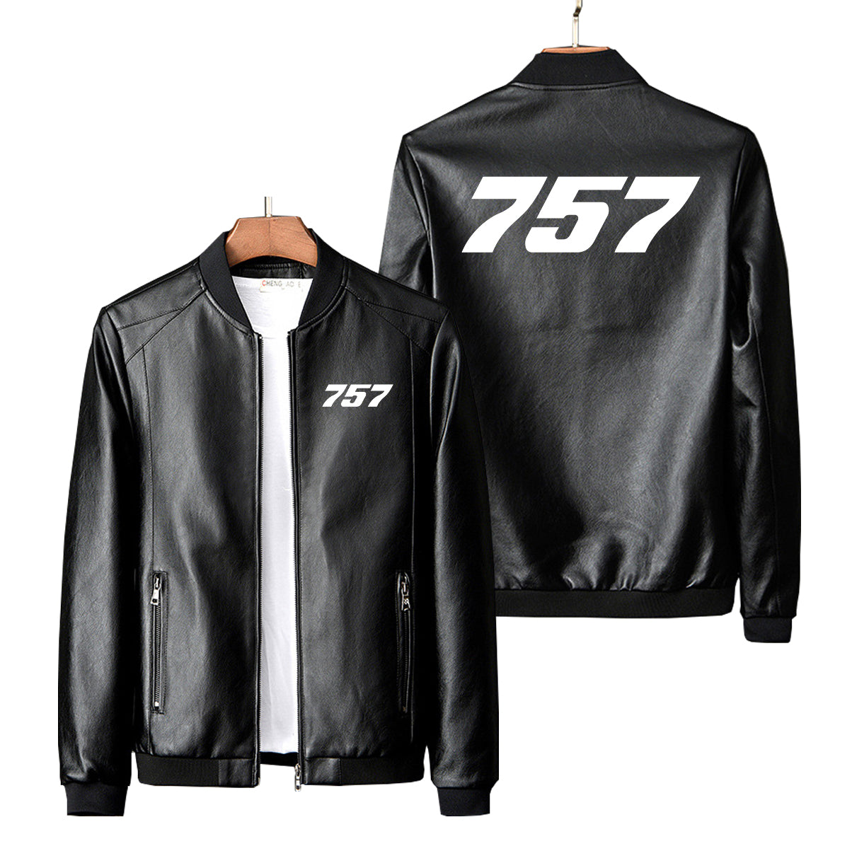 757 Flat Text Designed PU Leather Jackets