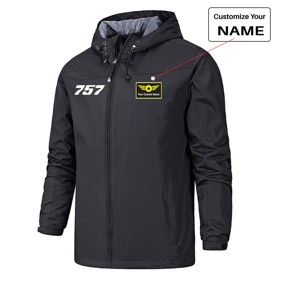 757 Flat Text Designed Rain Jackets & Windbreakers