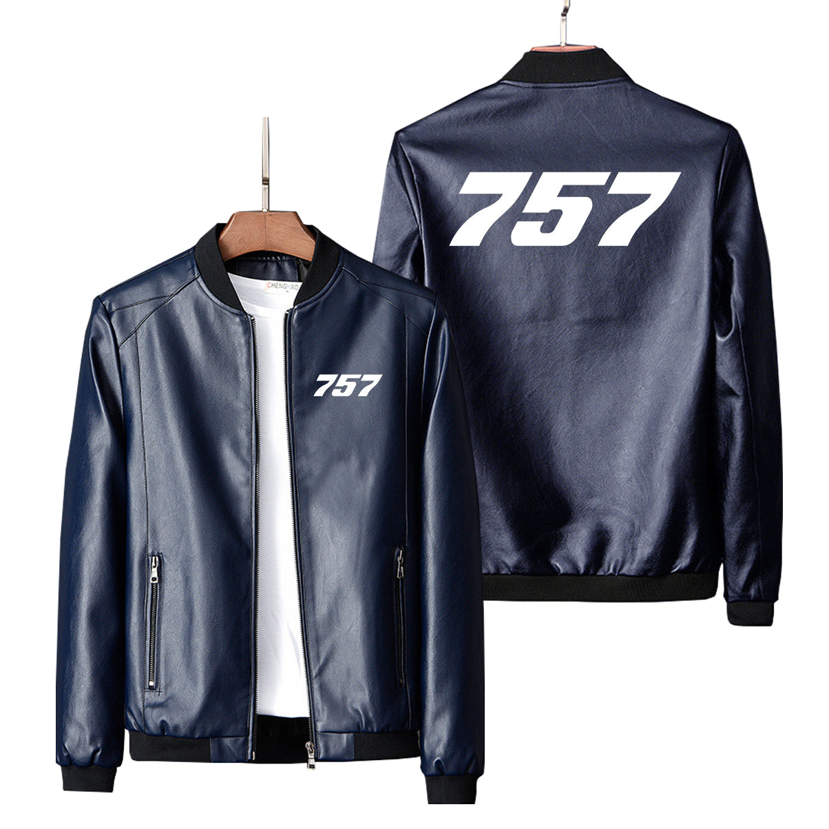 757 Flat Text Designed PU Leather Jackets