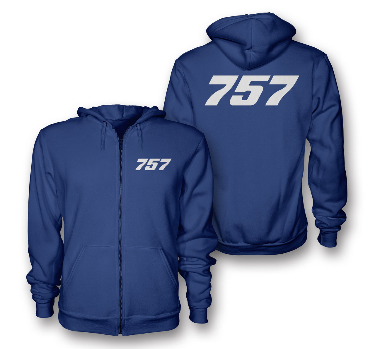 757 Flat Text Designed Zipped Hoodies