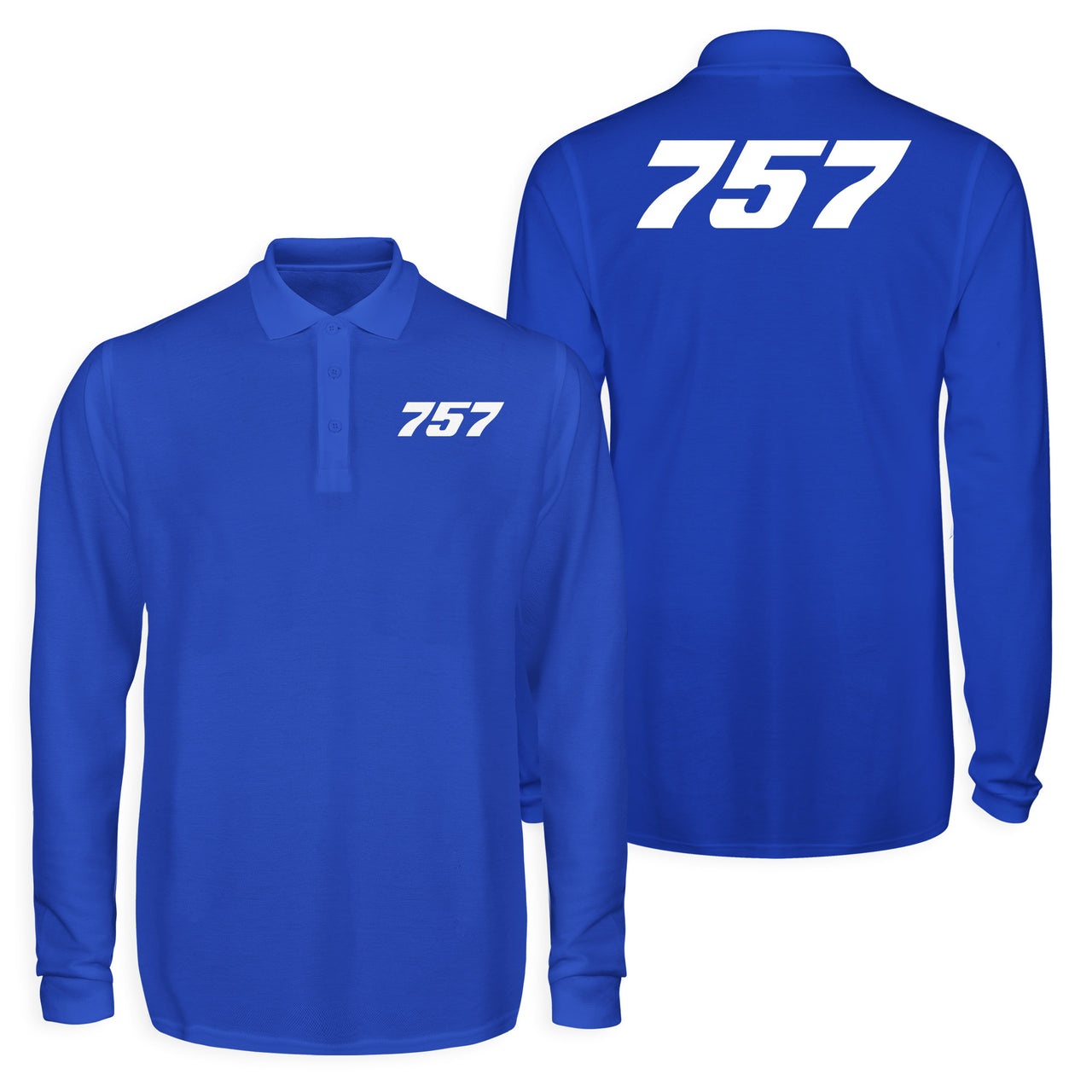 757 Flat Text Designed Long Sleeve Polo T-Shirts (Double-Side)