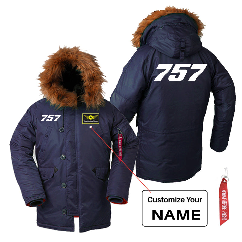 757 Flat Text Designed Parka Bomber Jackets