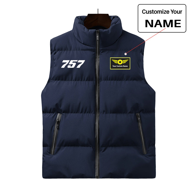 757 Flat Text Designed Puffy Vests