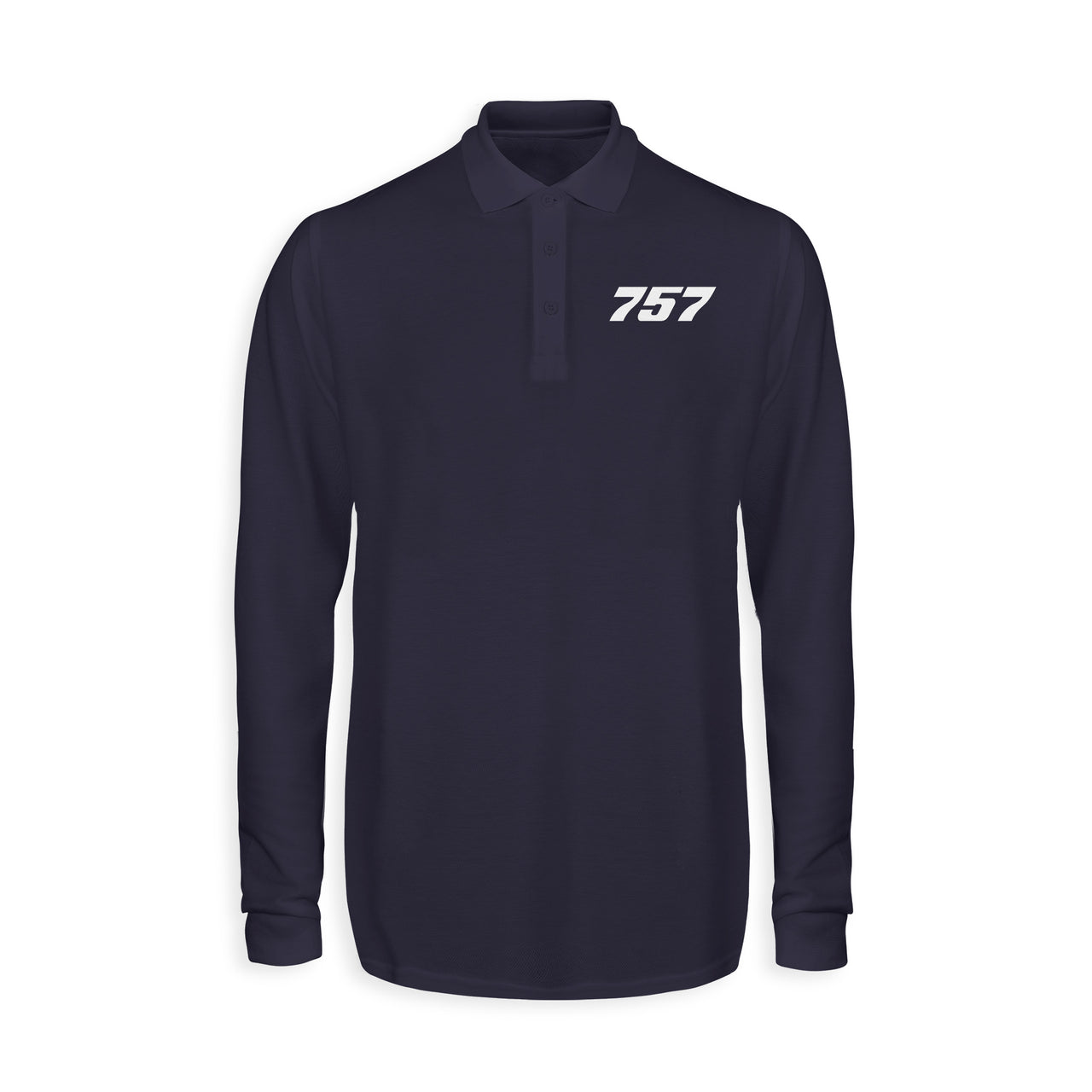 757 Flat Text Designed Long Sleeve Polo T-Shirts